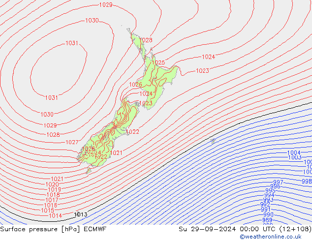 Surface pressure ECMWF Su 29.09.2024 00 UTC