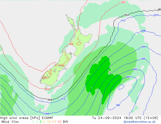 High wind areas ECMWF вт 24.09.2024 18 UTC