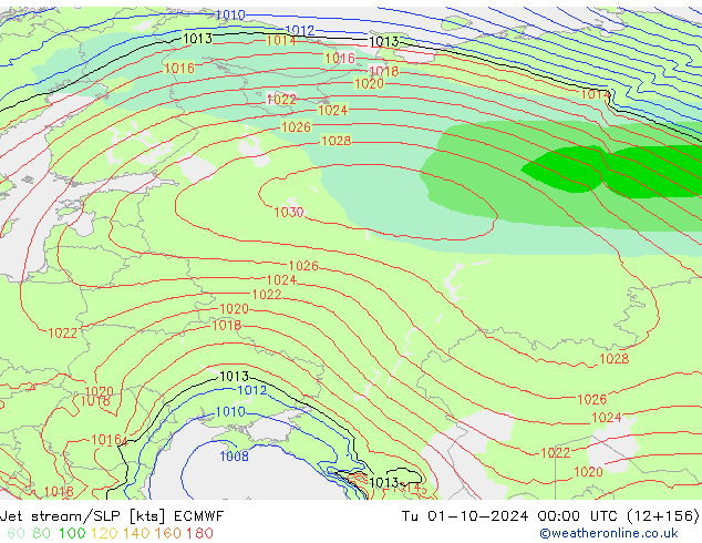 Jet stream/SLP ECMWF Tu 01.10.2024 00 UTC