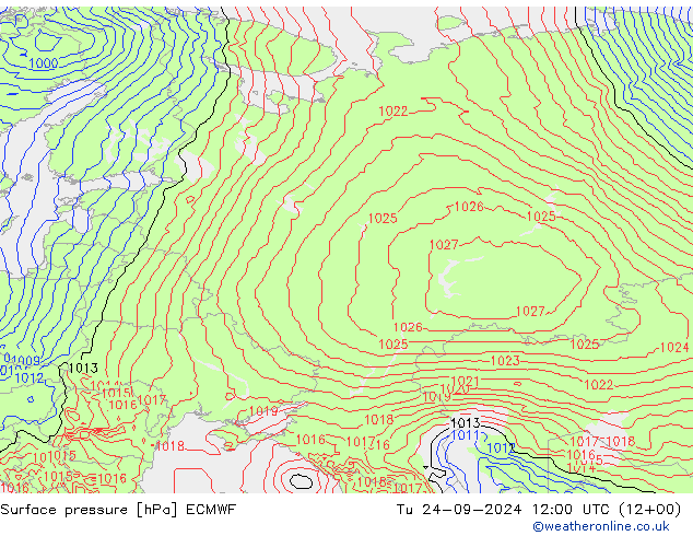 Surface pressure ECMWF Tu 24.09.2024 12 UTC