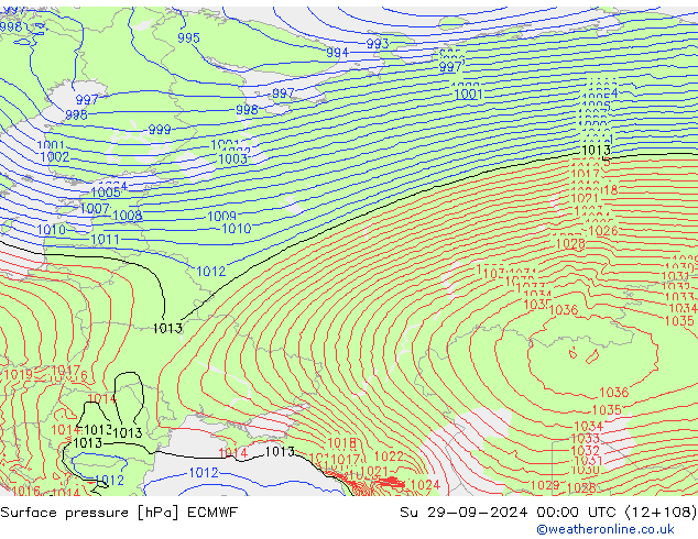 pressão do solo ECMWF Dom 29.09.2024 00 UTC