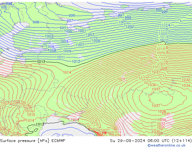 pressão do solo ECMWF Dom 29.09.2024 06 UTC