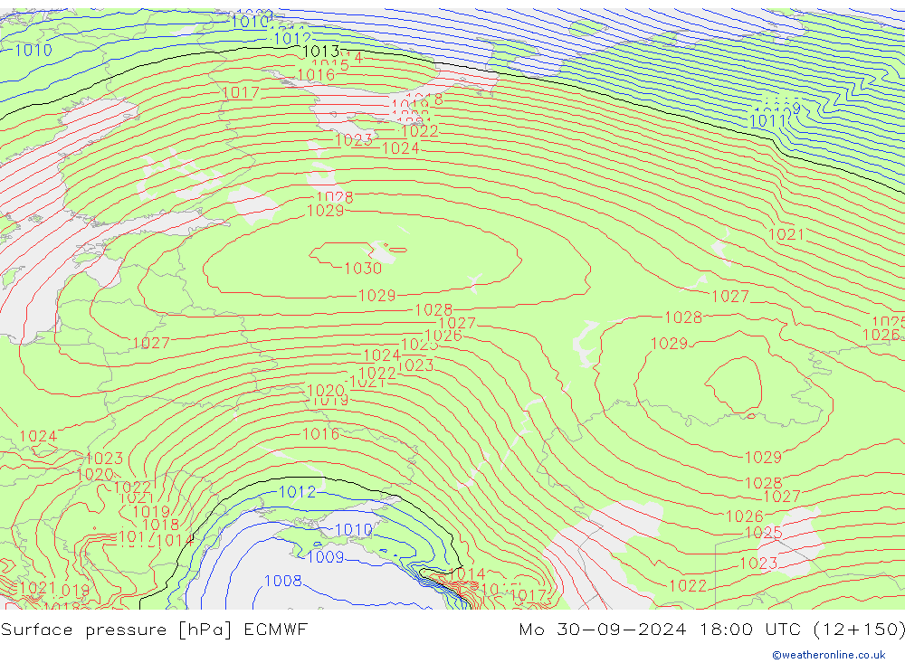 pressão do solo ECMWF Seg 30.09.2024 18 UTC