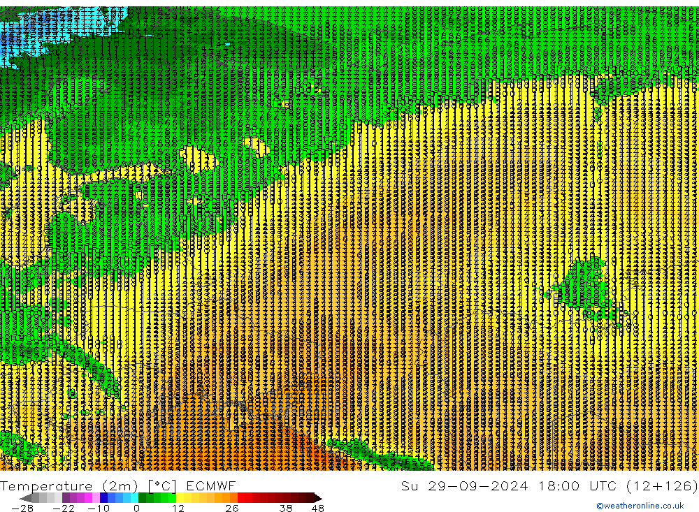 Temperature (2m) ECMWF Su 29.09.2024 18 UTC