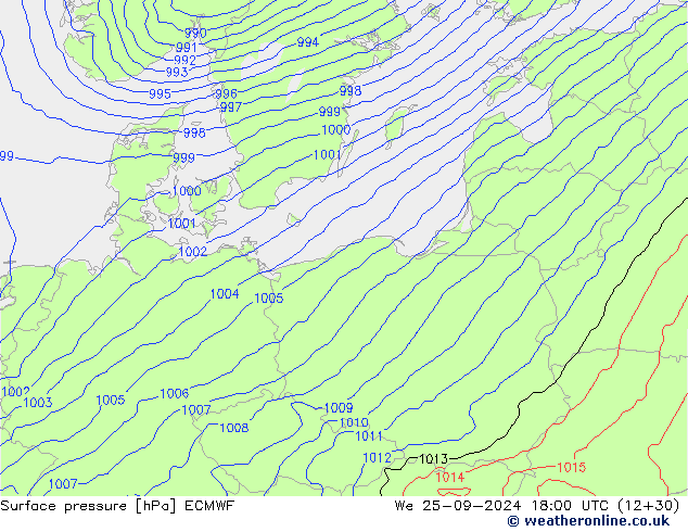 Pressione al suolo ECMWF mer 25.09.2024 18 UTC