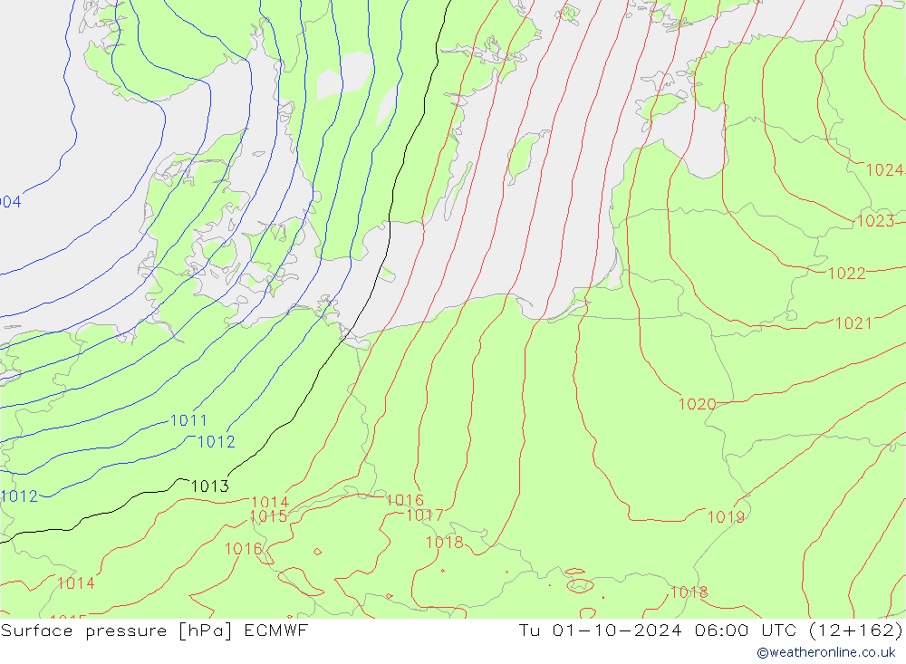 Surface pressure ECMWF Tu 01.10.2024 06 UTC