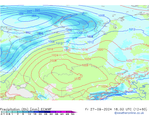 Precipitation (6h) ECMWF Fr 27.09.2024 00 UTC