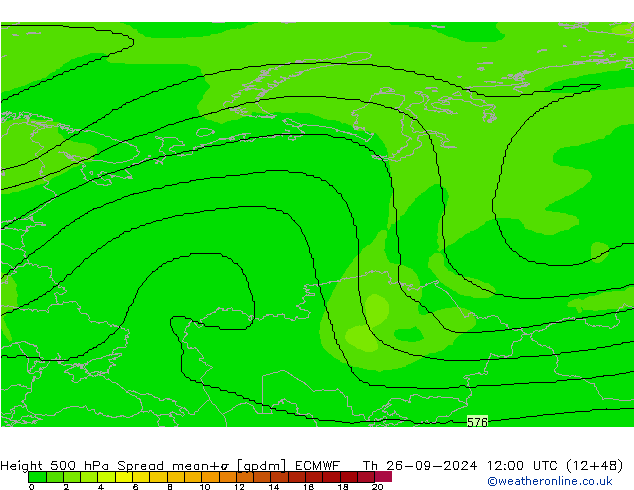 Height 500 hPa Spread ECMWF czw. 26.09.2024 12 UTC