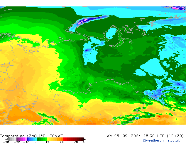 Temperature (2m) ECMWF We 25.09.2024 18 UTC