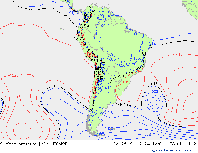 приземное давление ECMWF сб 28.09.2024 18 UTC