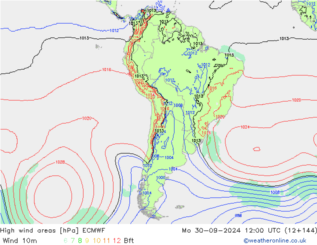 High wind areas ECMWF Mo 30.09.2024 12 UTC