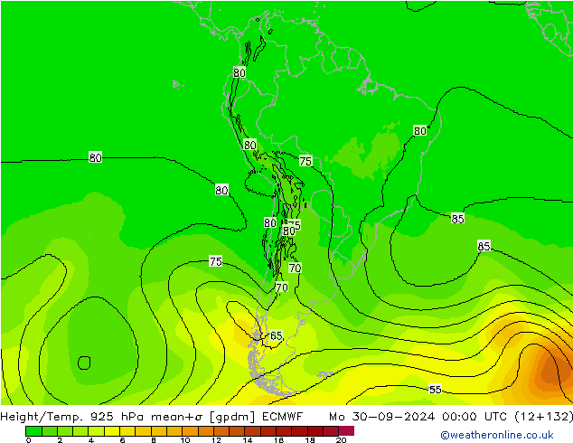 Height/Temp. 925 hPa ECMWF Seg 30.09.2024 00 UTC