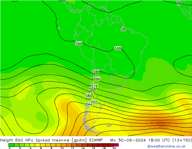 Height 500 hPa Spread ECMWF Mo 30.09.2024 18 UTC