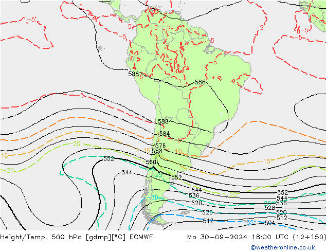 Height/Temp. 500 hPa ECMWF pon. 30.09.2024 18 UTC