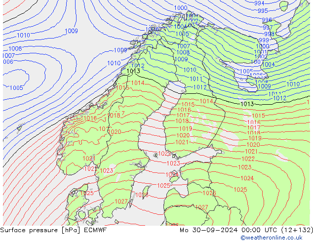 Presión superficial ECMWF lun 30.09.2024 00 UTC