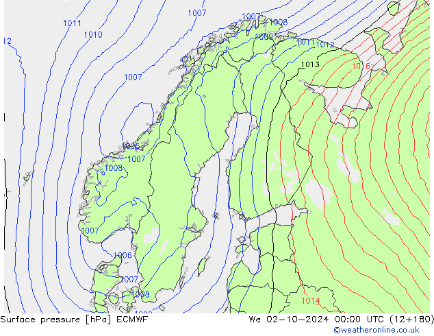 pressão do solo ECMWF Qua 02.10.2024 00 UTC