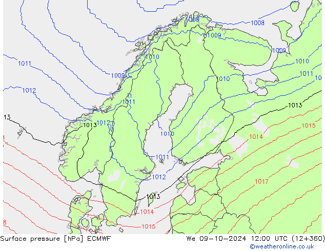 Surface pressure ECMWF We 09.10.2024 12 UTC