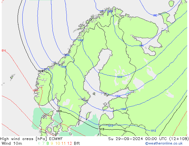 High wind areas ECMWF Su 29.09.2024 00 UTC