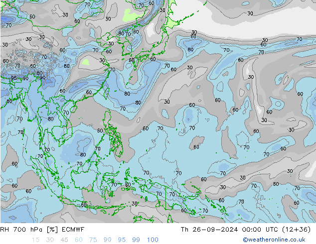 RH 700 hPa ECMWF Th 26.09.2024 00 UTC