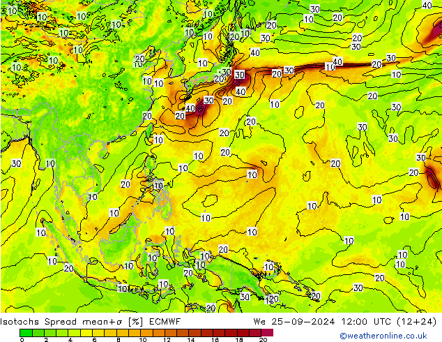 Isotachs Spread ECMWF We 25.09.2024 12 UTC