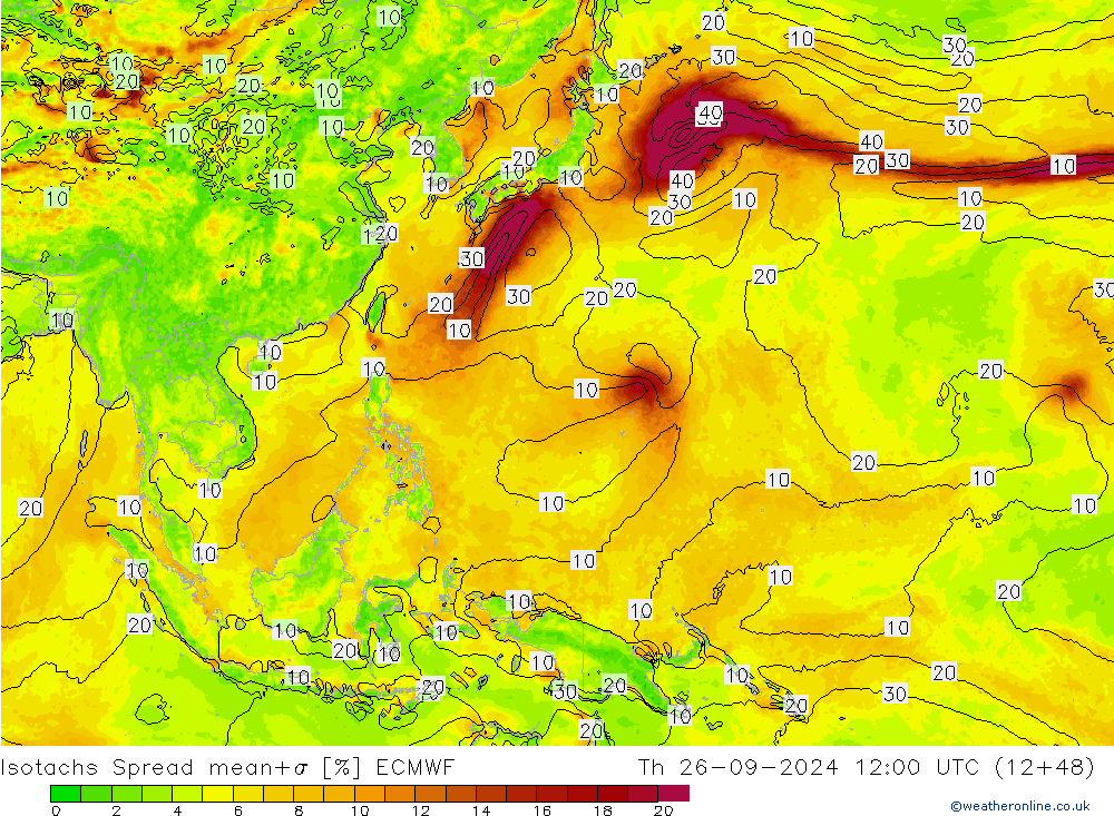 Isotachs Spread ECMWF Th 26.09.2024 12 UTC