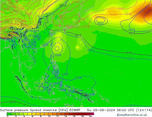 Surface pressure Spread ECMWF Su 29.09.2024 06 UTC