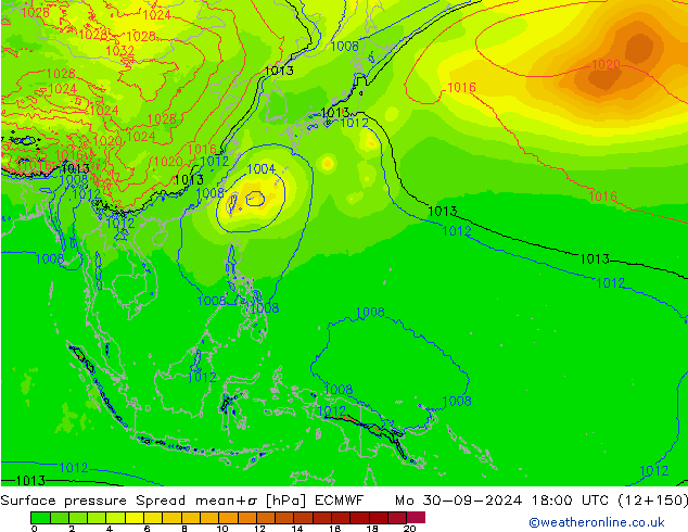 pressão do solo Spread ECMWF Seg 30.09.2024 18 UTC