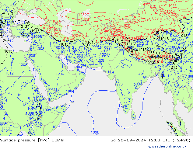 Presión superficial ECMWF sáb 28.09.2024 12 UTC