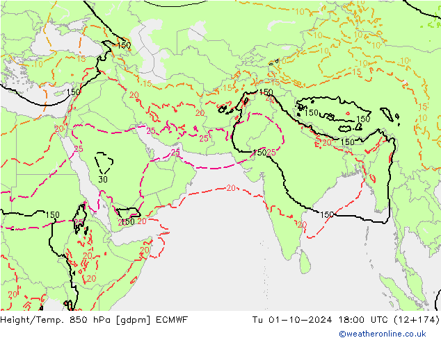 Yükseklik/Sıc. 850 hPa ECMWF Sa 01.10.2024 18 UTC