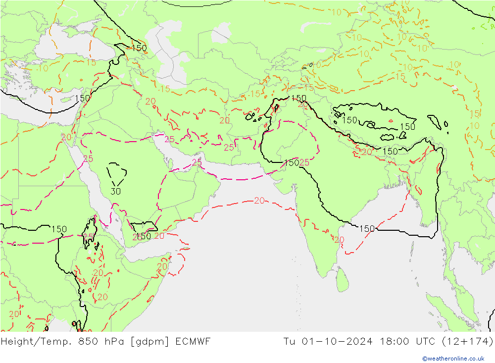 Height/Temp. 850 hPa ECMWF Ter 01.10.2024 18 UTC