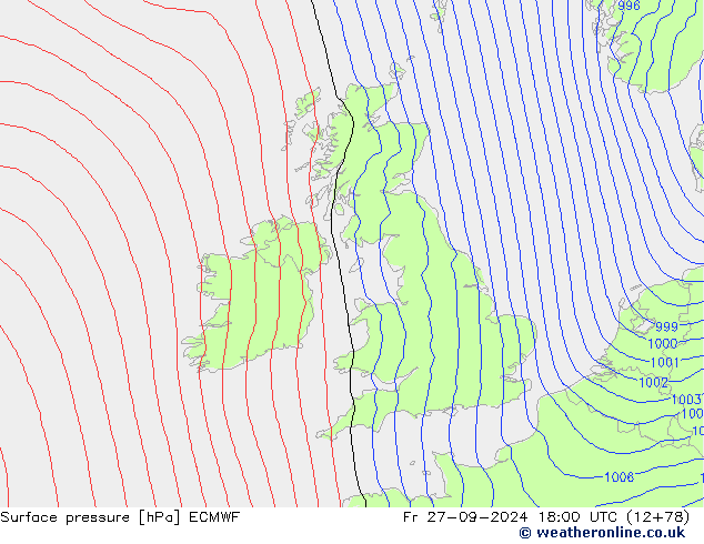 Atmosférický tlak ECMWF Pá 27.09.2024 18 UTC