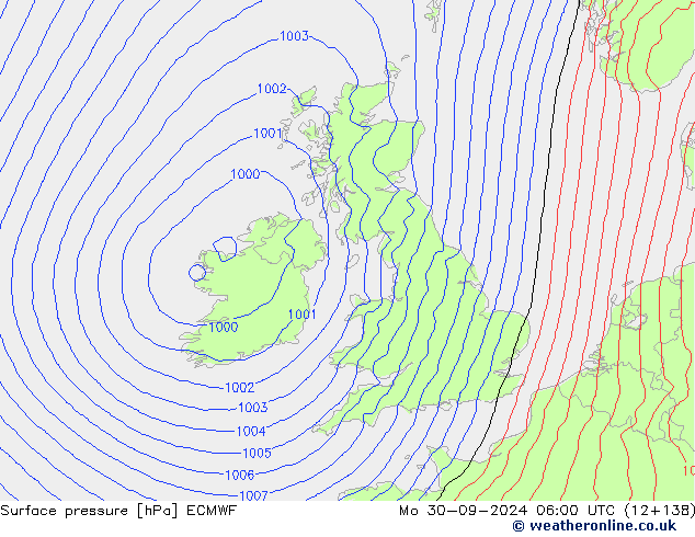 Presión superficial ECMWF lun 30.09.2024 06 UTC