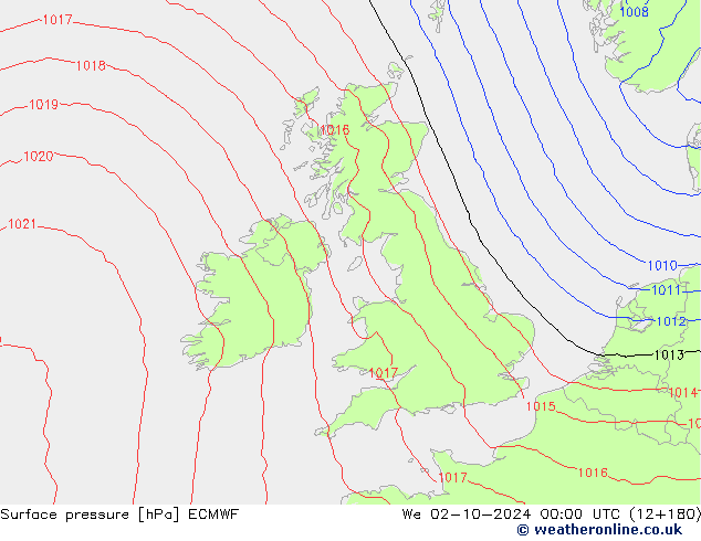 Surface pressure ECMWF We 02.10.2024 00 UTC