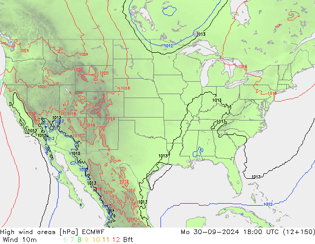 High wind areas ECMWF Po 30.09.2024 18 UTC