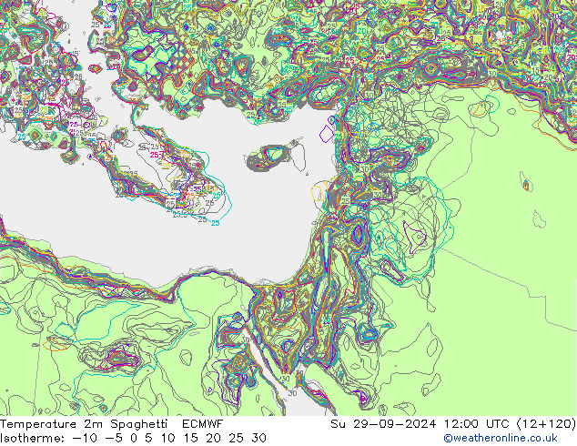 карта температуры Spaghetti ECMWF Вс 29.09.2024 12 UTC