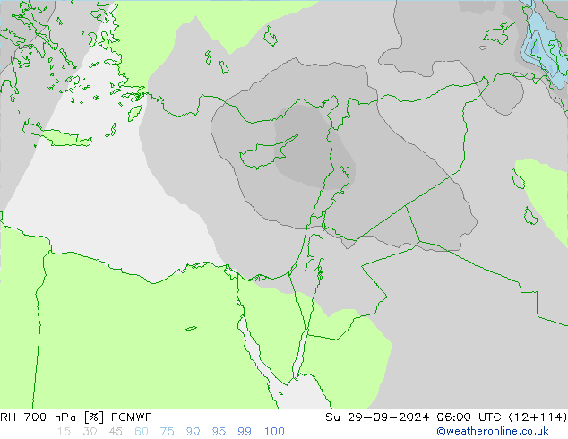 RH 700 hPa ECMWF  29.09.2024 06 UTC