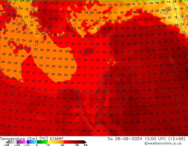 Temperature (2m) ECMWF Sa 28.09.2024 12 UTC