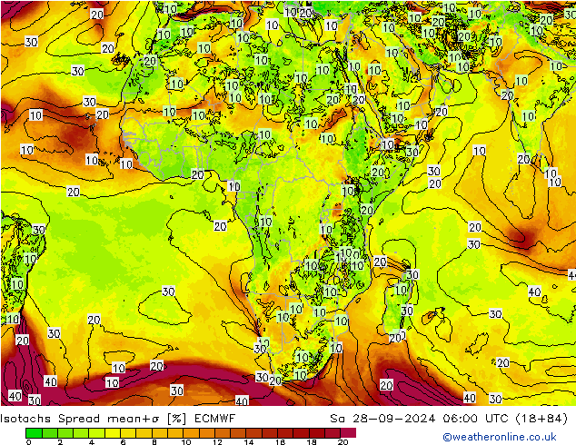 Eşrüzgar Hızları Spread ECMWF Cts 28.09.2024 06 UTC