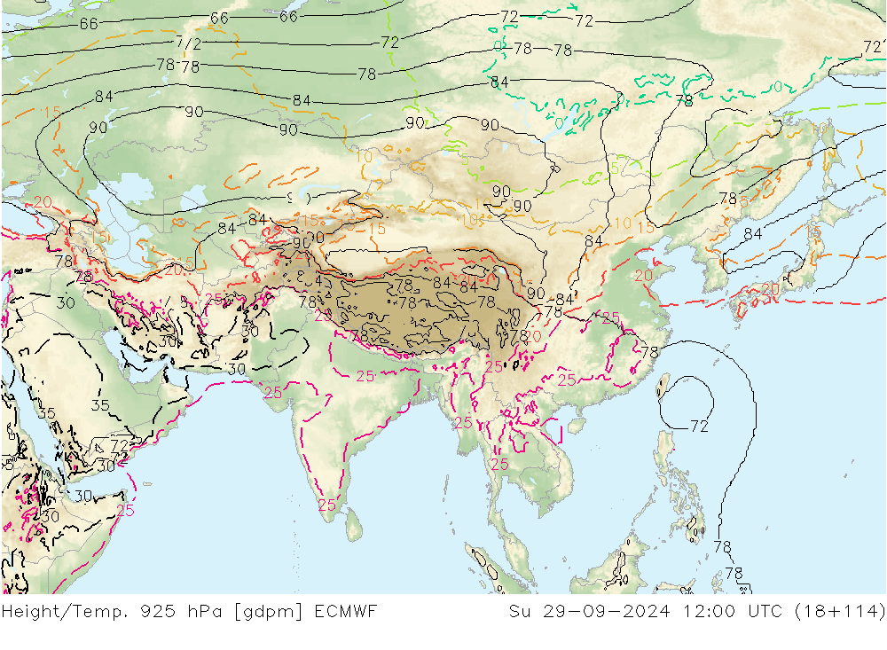 Height/Temp. 925 hPa ECMWF Su 29.09.2024 12 UTC