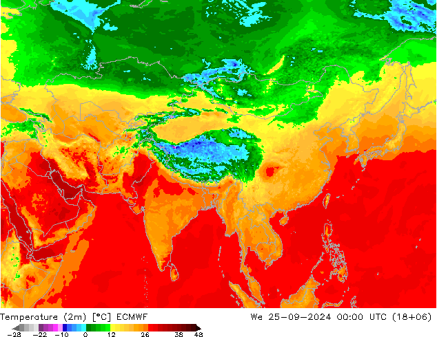 Temperatura (2m) ECMWF mer 25.09.2024 00 UTC