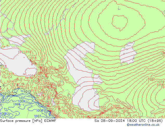 Presión superficial ECMWF sáb 28.09.2024 18 UTC