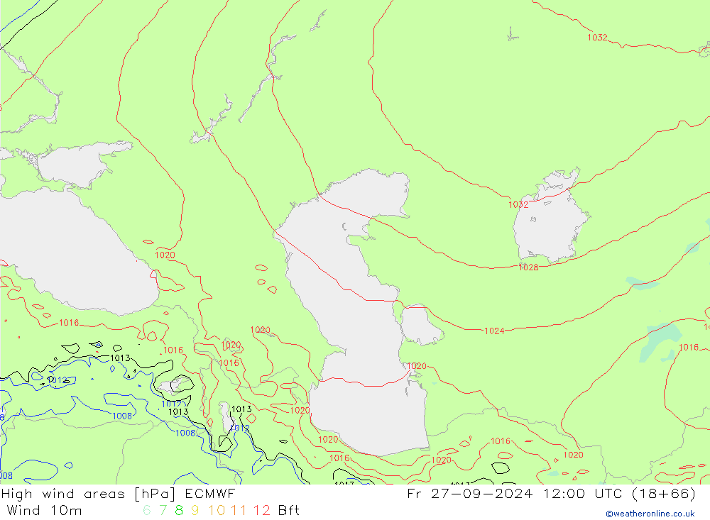 Izotacha ECMWF pt. 27.09.2024 12 UTC