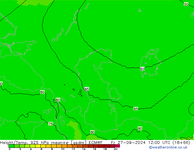 Height/Temp. 925 hPa ECMWF Fr 27.09.2024 12 UTC