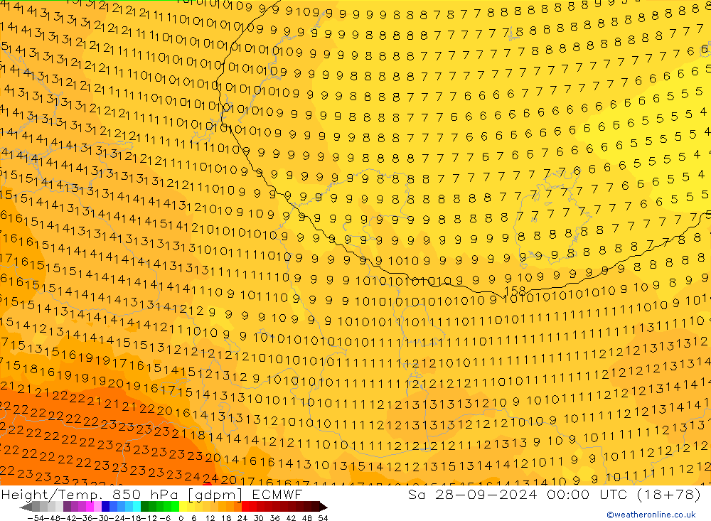 Hoogte/Temp. 850 hPa ECMWF za 28.09.2024 00 UTC