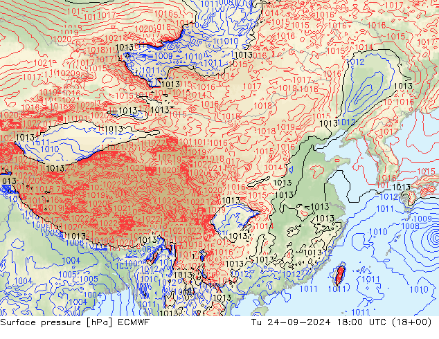 Surface pressure ECMWF Tu 24.09.2024 18 UTC