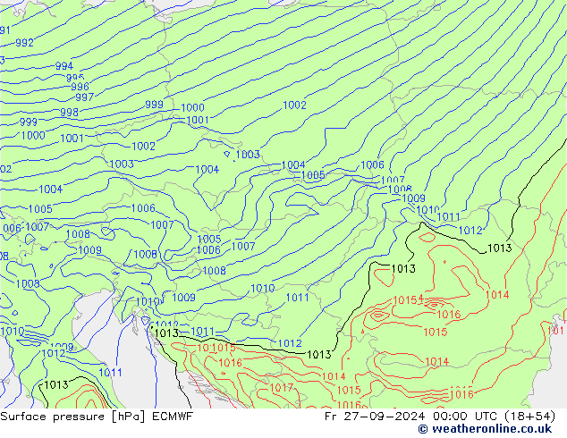 Surface pressure ECMWF Fr 27.09.2024 00 UTC