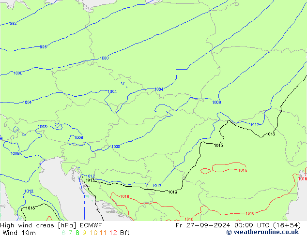 yüksek rüzgarlı alanlar ECMWF Cu 27.09.2024 00 UTC