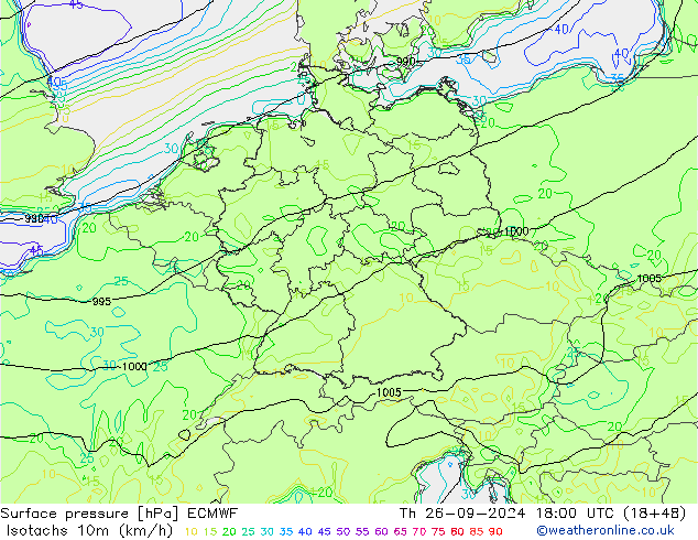 Eşrüzgar Hızları (km/sa) ECMWF Per 26.09.2024 18 UTC