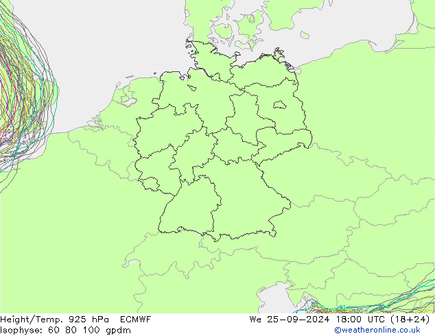 Height/Temp. 925 hPa ECMWF We 25.09.2024 18 UTC