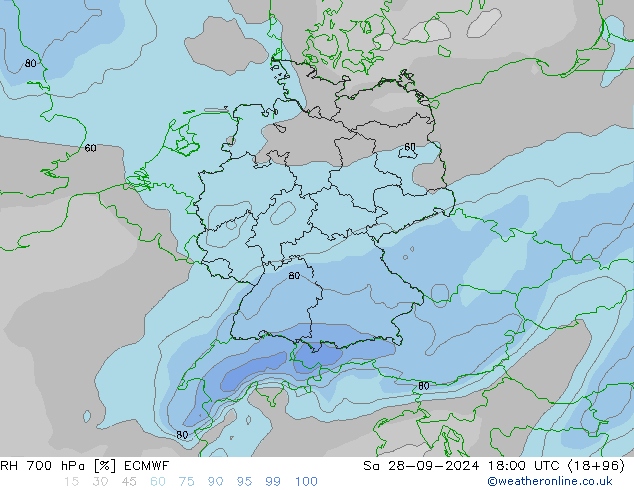 RV 700 hPa ECMWF za 28.09.2024 18 UTC